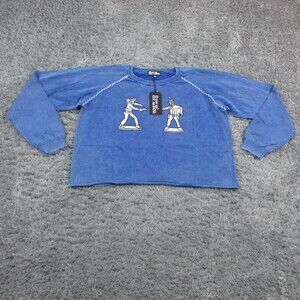 2FLYco. Sweatshirt Mens XL Blue Washed Crewneck Cotton Graphic Pullover NWT